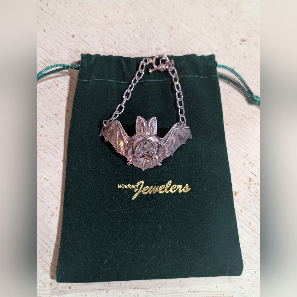 Silver Steam Punk Bat Pendant Bracelet